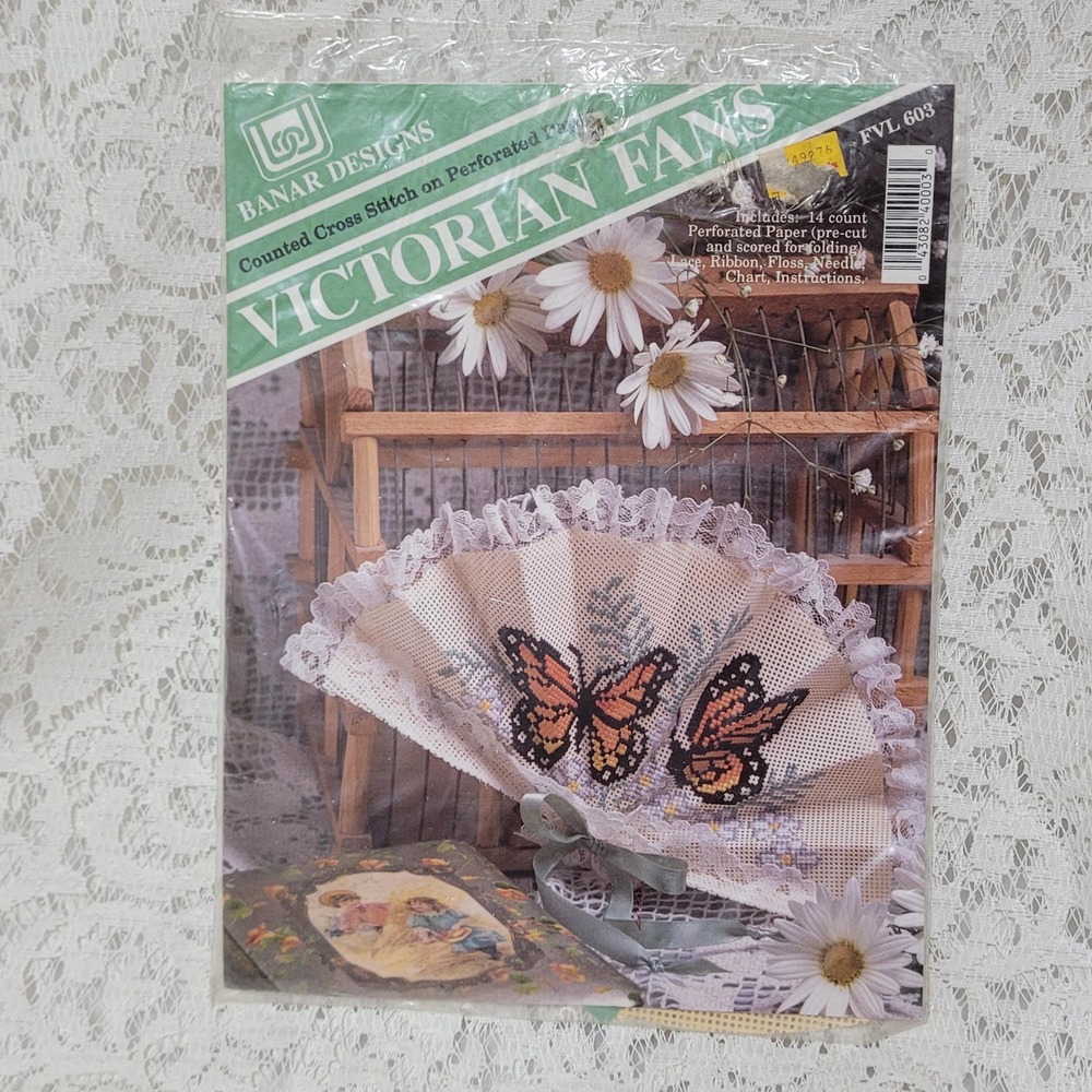 Victorian Fans Counted Cross Stitch‎ Kit Banar Designs Butterfly Lace FVL 603